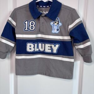 Bluey Toddler Boys Long Sleeve Rugby Polo Shirt Size 18 months.